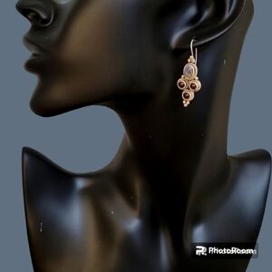 Sterling Oxidized Silver Garnet Labrodite Dangle Hook Earrings